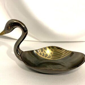 Vintage Brass Painted Swan Trinket Candy Soap Dish Candle Holder